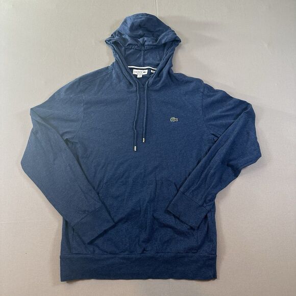 Lacoste Shirt Mens Medium Hooded Long Sleeve Hoodie Croc Logo Blue Drawstring - Picture 1 of 5